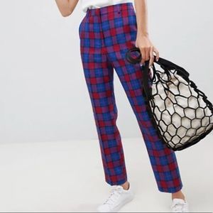 ASOS Blue and Red Plaid Trousers